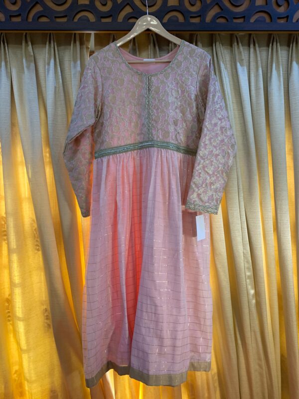 Blush Pink Embroidered Jacquard frock - Image 5