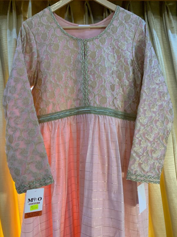 Blush Pink Embroidered Jacquard frock - Image 4