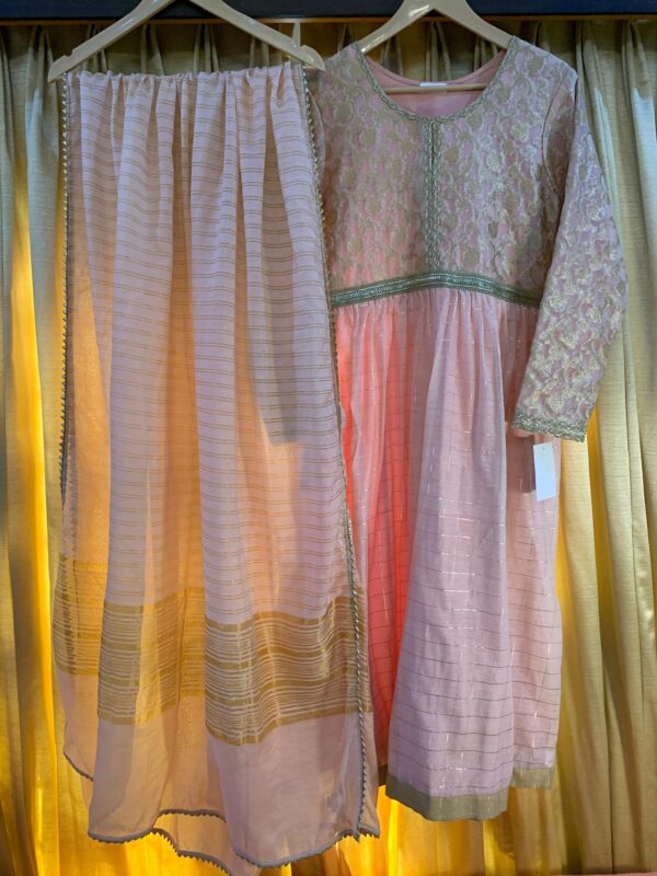 Blush Pink Embroidered Jacquard frock - Image 3