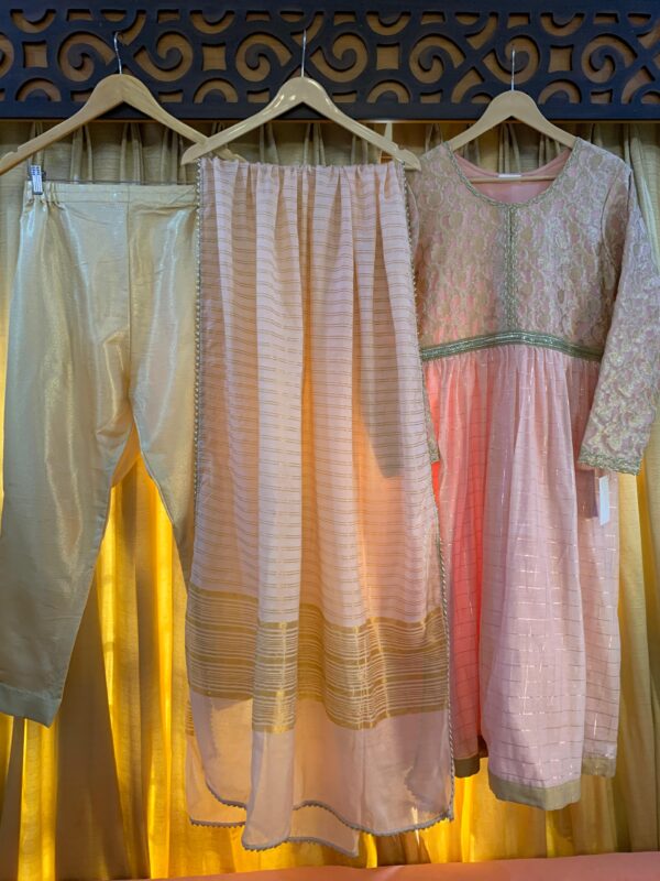 Blush Pink Embroidered Jacquard frock - Image 2