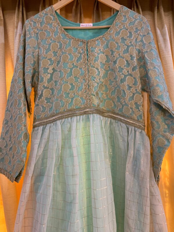 Sky Blue Embroidered Jacquard frock Set with Dupatta - Image 5