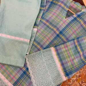Pastel Checkered Kurti Set with Mint Green Embroidered Pants
