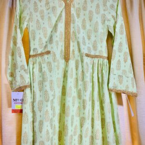 Elegant Pastel Green Ethnic Kurti with Golden Paisley Print and Embellishments