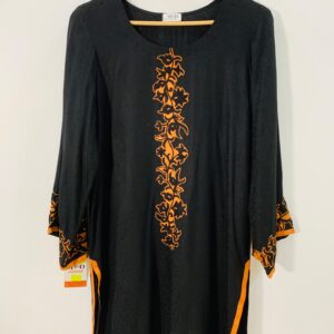 Midnight Ember – Luxe Noir Kurti with Burnt Orange Velvet Embroidery