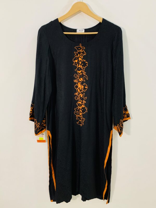 Midnight Ember – Luxe Noir Kurti with Burnt Orange Velvet Embroidery - Image 4