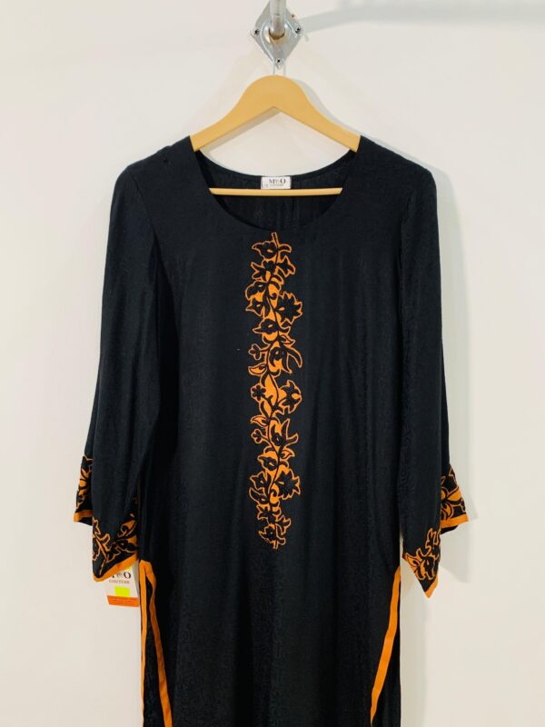Midnight Ember – Luxe Noir Kurti with Burnt Orange Velvet Embroidery - Image 3