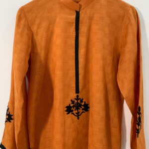 Rust Elegance – Luxe Embroidered Kurti with Velvet Black Accents